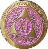 1 - 15 & 30 Year AA Medallion Elegant Glitter Pink Gold & Silver Plated Sobriety Chip