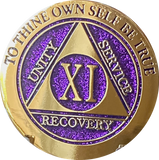 1 - 15 & 30 Year AA Medallion Elegant Glitter Purple Gold & Silver Plated Sobriety Chip