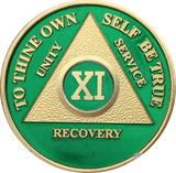 AA Medallion Green Gold Plated Year 1 - 65 Alcoholics Anonymous Chip - RecoveryChip