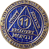 1 - 11 or 18 Month AA Medallion Reflex Dusty Blue Gold Plated Sobriety Chip Coin