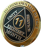 1 2 3 4 5 6 7 8 9 10 11 or 18 Month AA Medallion Elegant Black Gold and Silver Plated Sobriety Chip