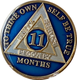 1 2 3 4 5 6 7 8 9 10 11 or 18 Month AA Medallion Midnight Blue Tri-Plate Sobriety Chip