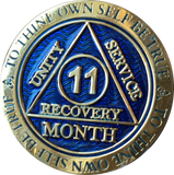 1 - 11 Month AA Medallion Reflex Blue Gold Plated Sobriety Chip Coin - RecoveryChip