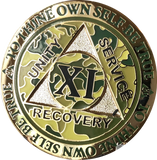 1 - 15 25 and 30 Year Reflex Camo Gold Plated AA Medallion Camouflage Sobriety Chip - RecoveryChip