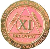 1 - 40 Year AA Medallion Reflex Pink Gold Plated Alcoholics Anonymous RecoveryChip Design - RecoveryChip