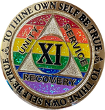 1 2 3 4 5 6 7 8 9 10 11 12 13 14 or 15 Year AA Medallion Reflex Rainbow Glitter Sobriety Chip