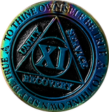 1 - 15 Year AA Medallion Reflex Rainbow Plated Black Sobriety Chip
