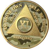 Camo & Gold Plated AA Medallion Any Year or Month 1 - 65 Alcoholics Anonymous Chip - RecoveryChip