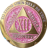 1 - 15 & 30 Year AA Medallion Elegant Glitter Pink Gold & Silver Plated Sobriety Chip