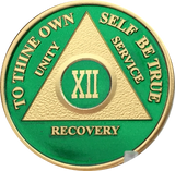 AA Medallion Green Gold Plated Year 1 - 65 Alcoholics Anonymous Chip - RecoveryChip