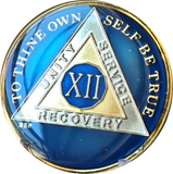 Midnight Blue AA Medallion Chip Tri-Plate Gold & Nickel Plated Year 1-15 Years BSP - RecoveryChip