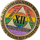 1 2 3 4 5 6 7 8 9 10 11 12 13 14 or 15 Year AA Medallion Reflex Rainbow Glitter Sobriety Chip