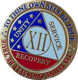 1 - 15 or 30 Year AA Medallion Reflex Red White & Blue Patriotic Gold Plated Sobriety Chip