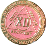 1 - 40 Year AA Medallion Reflex Pink Gold Plated Alcoholics Anonymous RecoveryChip Design - RecoveryChip