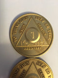 Lot Of 3 Alcoholics Anonymous AA 1 2 3 Month Bronze Medallions Chips - RecoveryChip