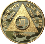 Camo & Gold Plated AA Medallion Any Year or Month 1 - 65 Alcoholics Anonymous Chip - RecoveryChip