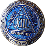 1 - 40 Year Dusty Blue Gold Plated AA Medallion Reflex Design - RecoveryChip