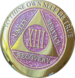 1 - 15 & 30 Year AA Medallion Elegant Glitter Pink Gold & Silver Plated Sobriety Chip