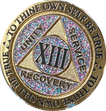 1 2 3 4 5 6 7 8 9 10 11 12 13 14 or 15 Year AA Medallion Reflex Birthday Funfetti Glitter Silver Gold Plated Sobriety Chip