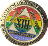 1 2 3 4 5 6 7 8 9 10 11 12 13 14 or 15 Year AA Medallion Reflex Rainbow Glitter Sobriety Chip