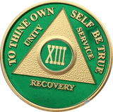 AA Medallion Green Gold Plated Year 1 - 65 Alcoholics Anonymous Chip - RecoveryChip