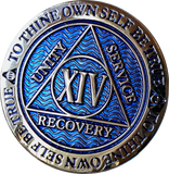 1 - 40 Year Dusty Blue Gold Plated AA Medallion Reflex Design - RecoveryChip