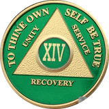 AA Medallion Green Gold Plated Year 1 - 65 Alcoholics Anonymous Chip - RecoveryChip