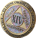 1 2 3 4 5 6 7 8 9 10 11 12 13 14 or 15 Year AA Medallion Reflex Birthday Funfetti Glitter Silver Gold Plated Sobriety Chip