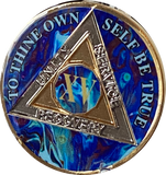 15 Year AA Medallion Sapphire Blue Swirl Tri-Plate Sobriety Chip