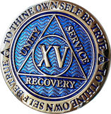 1 - 40 Year Dusty Blue Gold Plated AA Medallion Reflex Design - RecoveryChip