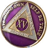 1 - 40 Year AA Medallion Metallic Purple Tri-Plate Sobriety Chip