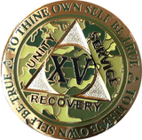 1 - 15 25 and 30 Year Reflex Camo Gold Plated AA Medallion Camouflage Sobriety Chip - RecoveryChip