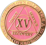 1 - 40 Year AA Medallion Reflex Pink Gold Plated Alcoholics Anonymous RecoveryChip Design - RecoveryChip