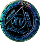 1 - 15 Year AA Medallion Reflex Rainbow Plated Black Sobriety Chip