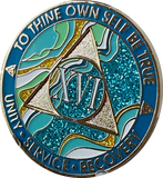 16 Year AA Medallion Elegant Caribbean Aqua Glitter Teal Marble Gold Sobriety Chip