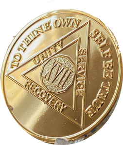 17 Year AA Medallion 22k Gold Plated Sobriety Chip