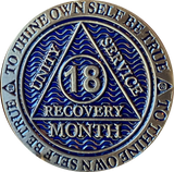 1 2 3 4 5 6 7 8 9 10 11 or 18 Month AA Medallion Antique Reflex Dusty Blue Sobriety Chip