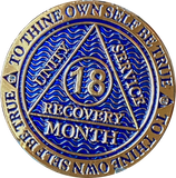 1 - 11 or 18 Month AA Medallion Reflex Dusty Blue Gold Plated Sobriety Chip Coin