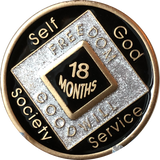 Offical NA Tri-Plate Black Silver & Gold Color Narcotics Anonymous Medallions 18 Month Year 1 - 50 - RecoveryChip