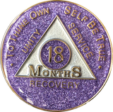 18 Month AA Medallion Purple Glitter Tri-Plate Sobriety Chip - RecoveryChip