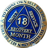 18 Month AA Medallion Reflex Blue Gold Plated Sobriety Chip - RecoveryChip