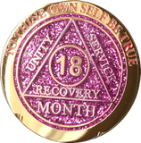 1 2 3 6 9 or 18 Month Reflex Pink Glitter AA Medallion Sobriety Chip - RecoveryChip