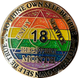 1 2 3 4 5 6 7 8 9 10 11 or 18 Month AA Medallion Reflex Rainbow Glitter Sobriety Chip