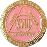 1 - 40 Year AA Medallion Reflex Pink Gold Plated Alcoholics Anonymous RecoveryChip Design - RecoveryChip