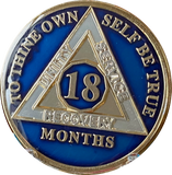 1 2 3 4 5 6 7 8 9 10 11 or 18 Month AA Medallion Midnight Blue Tri-Plate Sobriety Chip