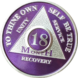 Purple Silver Plated 1 2 3 4 5 6 7 8 9 10 11 18 Month AA Medallion Sobriety Chip - RecoveryChip