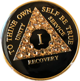 Colorado Topaz Swarovski Crystal AA Medallion Black Tri-Plate Sobriety Chip Year 1 - 50 - RecoveryChip