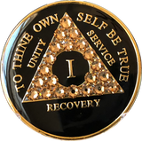 Colorado Topaz Swarovski Crystal AA Medallion Black Tri-Plate Sobriety Chip Year 1 - 50 - RecoveryChip