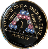 1 - 40 Year Black Tri-Plate AA Medallion Transgender Flag Swarovski Crystal