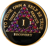 Crystallized AA Medallion Black Volcano Tri-Plate Sobriety Chip Year 1 - 50 - RecoveryChip